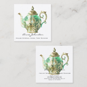Ornate Mint Green Teapot Square Business Card