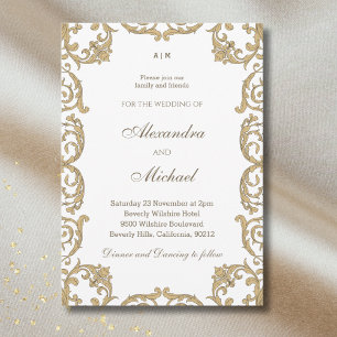 Ornate Monogram Baroque Vintage Wedding Invitation