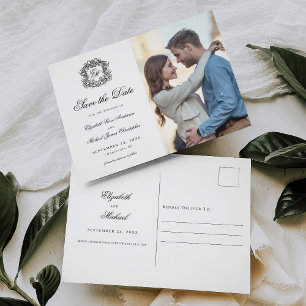 Ornate Monogram Crest Save the Date Photo Announcement Postcard