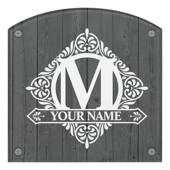 Ornate Monogram Design Door Sign (Contour Front)