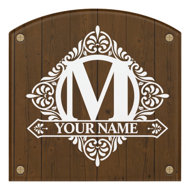 Ornate Monogram Design Door Sign (Contour Front)