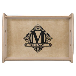 Ornate Monogram Design Serving Tray