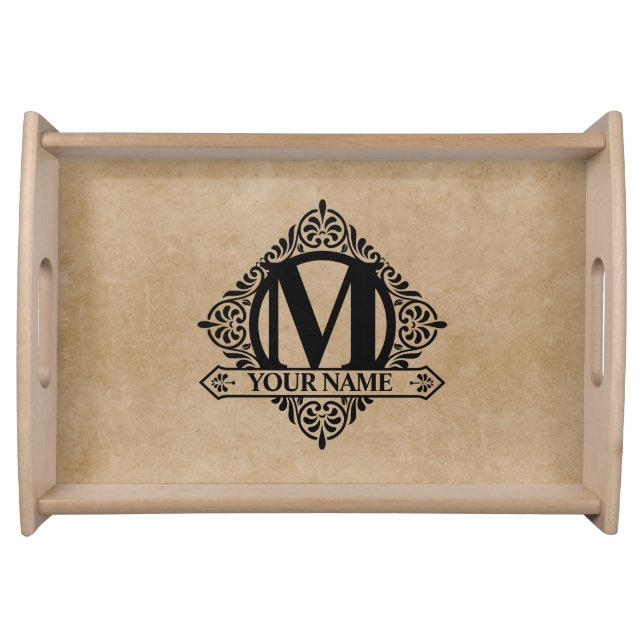 Ornate Monogram Design Serving Tray (Front)