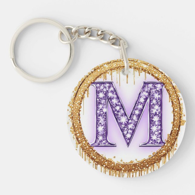 Ornate Monogram M Wedding Gift Idea Keychain (Front)
