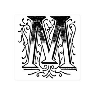 Ornate Monogram Vintage initial letter M Rubber Stamp