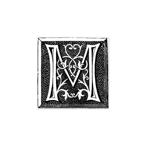 Ornate Monogram Vintage initial  letter M Rubber Stamp