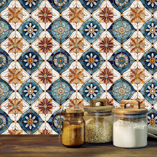 Ornate Moroccan Tile Pattern#3 Blue Gold ID1078 Wallpaper | Zazzle