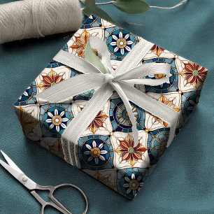 Ornate Moroccan Tile Pattern#3 Blue Gold ID1078 Wrapping Paper