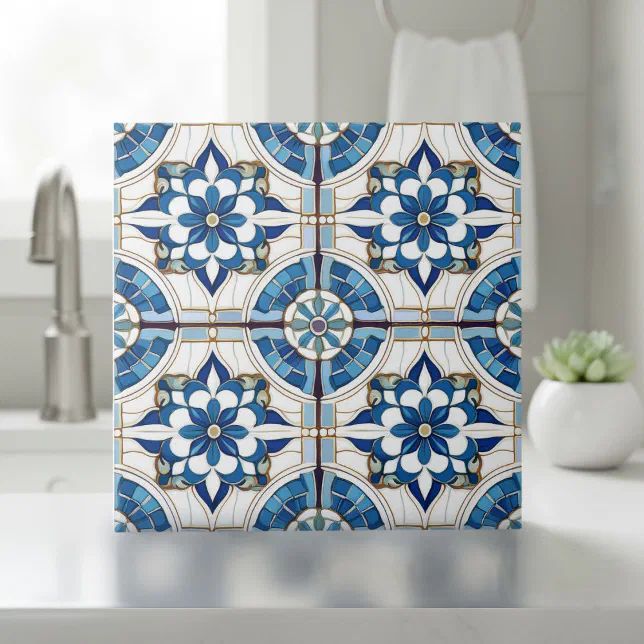 Ornate Moroccan Tile Pattern#4 Blue White ID1078 | Zazzle