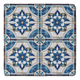 Ornate Moroccan Tile Pattern#4 Blue White ID1078 Trivet
