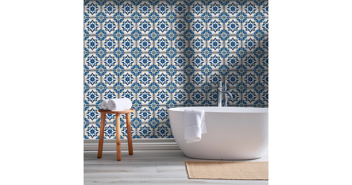Ornate Moroccan Tile Pattern#4 Blue White ID1078 Wallpaper | Zazzle