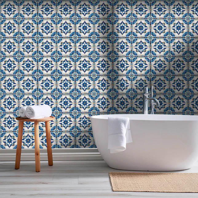 Ornate Moroccan Tile Pattern#4 Blue White ID1078 Wallpaper | Zazzle