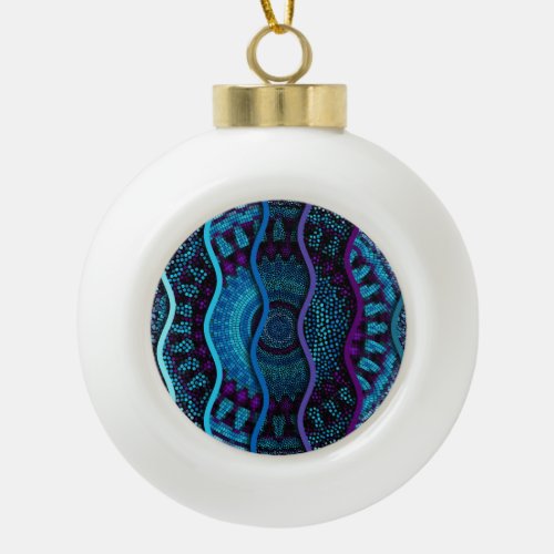 Ornate Mosaic Relief Waves Texture Ceramic Ball Christmas Ornament