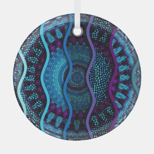 Ornate Mosaic Relief Waves Texture Glass Ornament