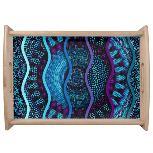 Ornate Mosaic Relief Waves Texture Serving Tray