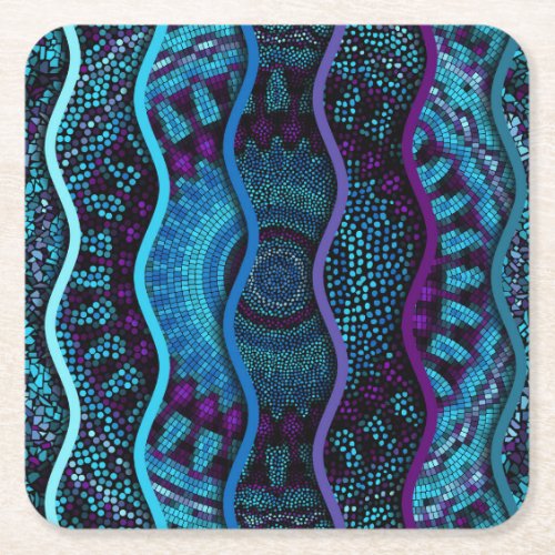 Ornate Mosaic Relief Waves Texture Square Paper Coaster