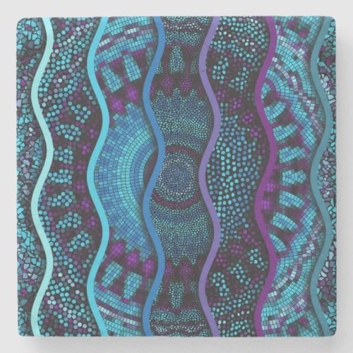 Ornate Mosaic Relief Waves Texture Stone Coaster