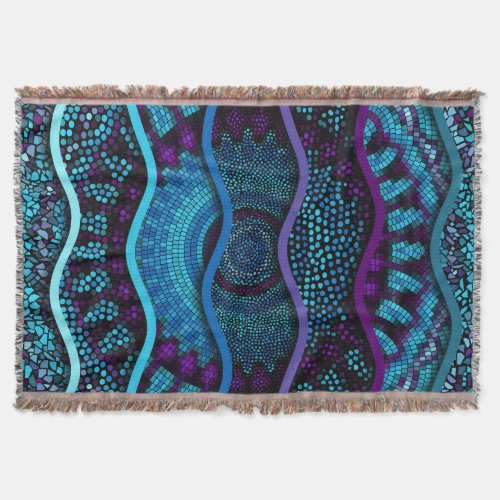 Ornate Mosaic Relief Waves Texture Throw Blanket