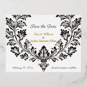 Ornate motif wedding, Save the Date, Foil Invitation Postcard