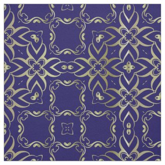 Ornate Navy Blue And Gold Baroque Royal Pattern Fabric
