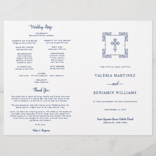 Ornate Navy Blue Catholic Wedding Mass Program