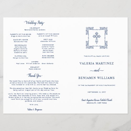Ornate Navy Blue Catholic Wedding Mass Program