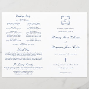 Ornate Navy Blue Catholic Wedding Mass Program