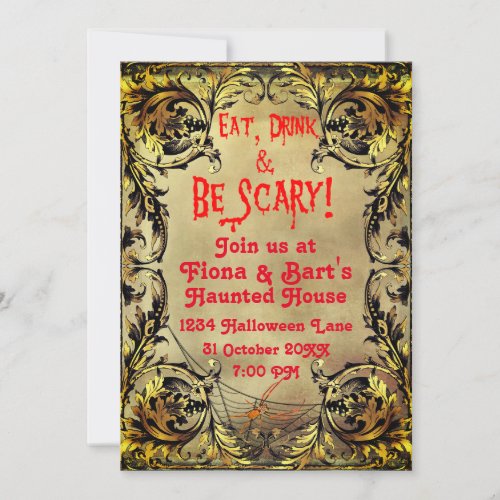 Ornate Old Gold Frame Halloween Party Invitation