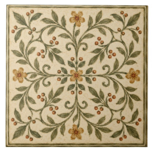 Ornate Olive Green Floral Italian Garden Ceramic Tile