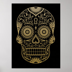 Ornate One Color Sugar Skull Poster