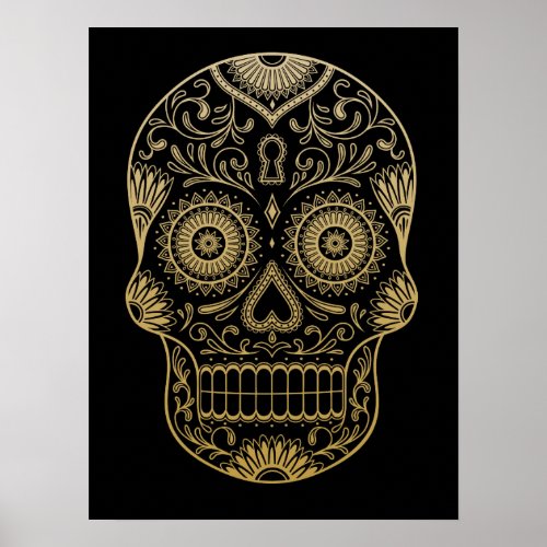 Ornate One Color Sugar Skull Poster