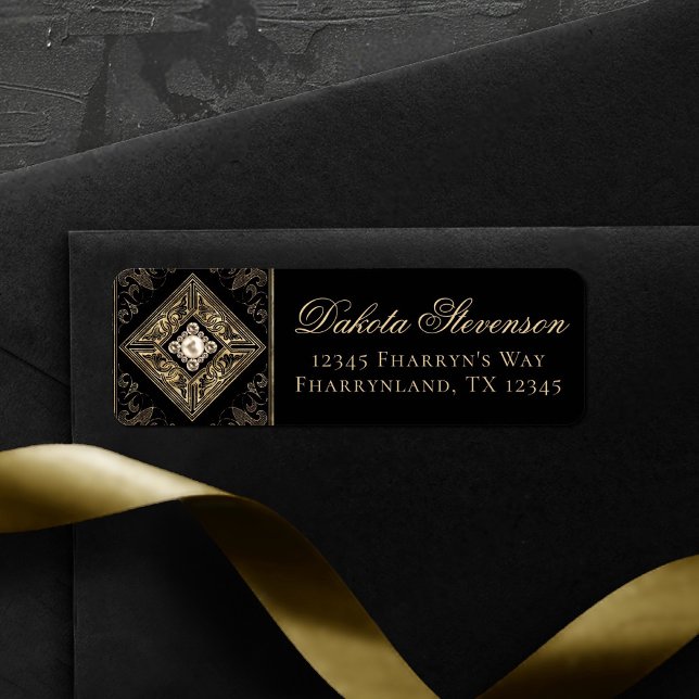 Ornate Opulence | Black and Gold Jeweled Address Label (Creator Uploaded)
