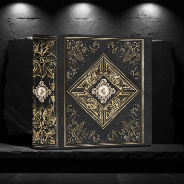 Ornate Opulence | Black and Gold Jeweled Flourish 3 Ring Binder (Creator Uploaded)