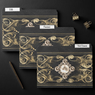 Ornate Opulence Black and Gold Jeweled Flourish File Folder