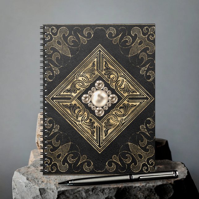 Ornate Opulence | Black and Gold Jeweled Flourish Notebook (Creator Uploaded)