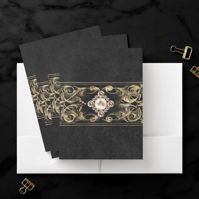 Ornate Opulence | Black and Gold Jeweled Flourish Pocket Folder (Creator Uploaded)