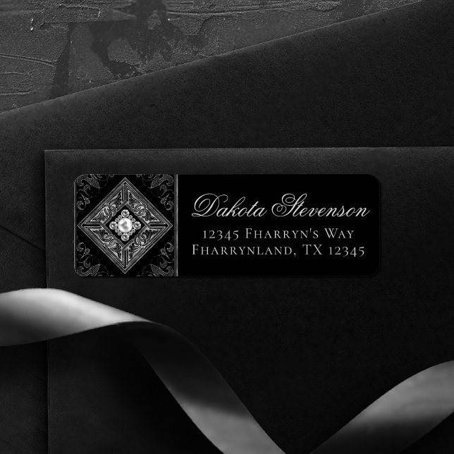 Ornate Opulence | Black and Silver Emblem Address Label (Creator Uploaded)