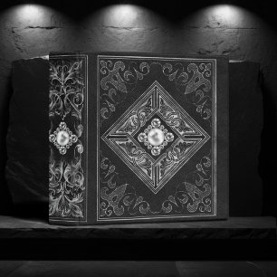 Ornate Opulence   Black and Silver Jewel Flourish 3 Ring Binder