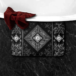 Ornate Opulence Black and Silver Jewel Flourish Bath Mat