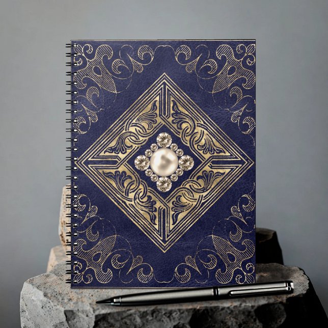 Ornate Opulence | Blue and Gold Jeweled Flourish Notebook (Creator Uploaded)