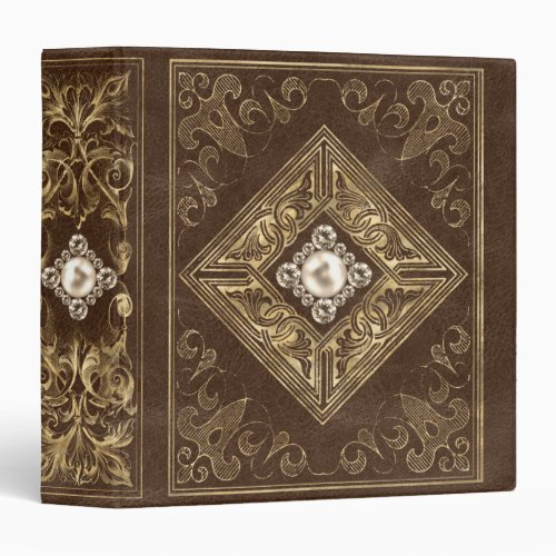 Ornate Opulence  Brown and Gold Emblem Album 3 Ring Binder