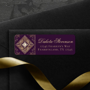 Ornate Opulence Purple and Gold Emblem Address Label