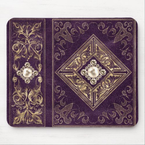 Ornate Opulence  Purple and Gold Jeweled Flourish Mouse Pad