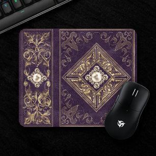 Ornate Opulence   Purple and Gold Jeweled Flourish Mouse Pad