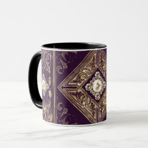 Ornate Opulence   Purple and Gold Jeweled Flourish Mug