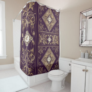 Ornate Opulence Purple and Gold Jeweled Flourish Shower Curtain