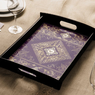 Ornate Opulence Purple and Gold Jeweled Flourish Tissue Paper
