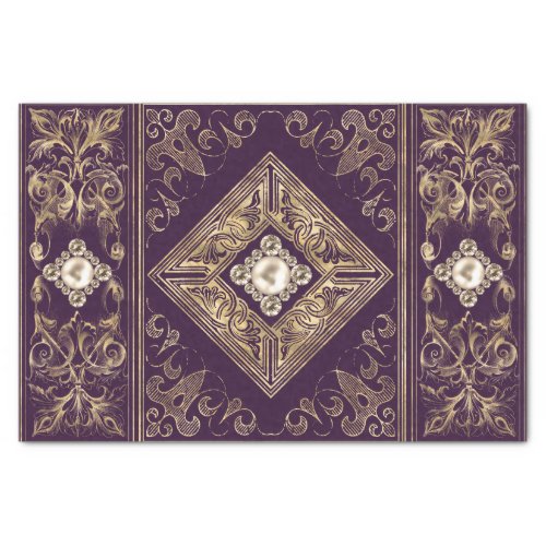 Ornate Opulence  Purple and Gold Jeweled Flourish Tissue Paper