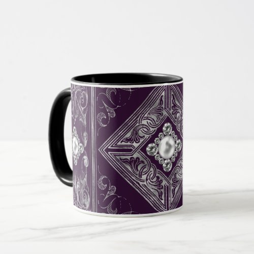 Ornate Opulence  Purple and Silver Jewel Flourish Mug