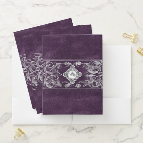 Ornate Opulence  Purple and Silver Jewel Flourish Pocket Folder